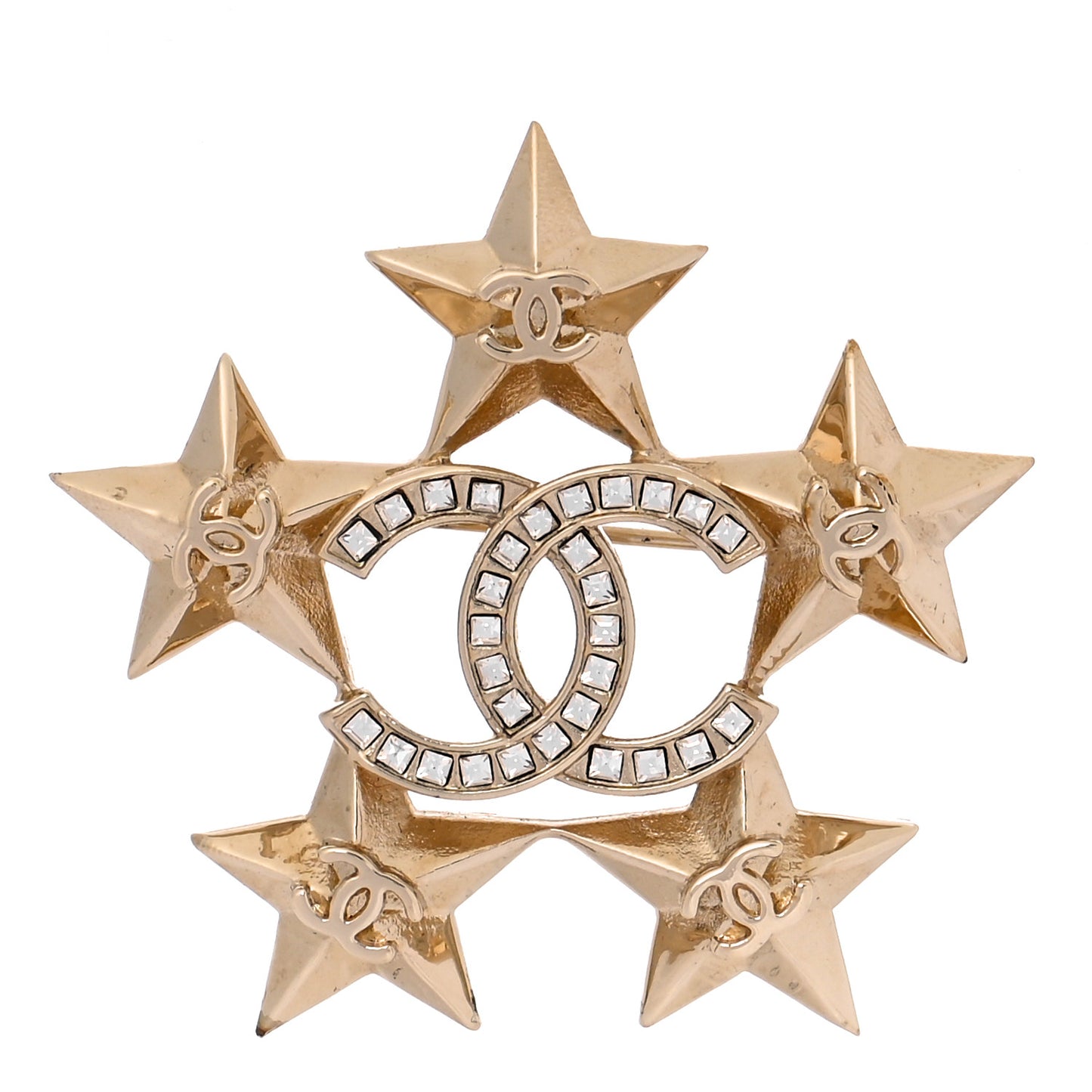 Baguette Crystal CC Star Brooch Gold