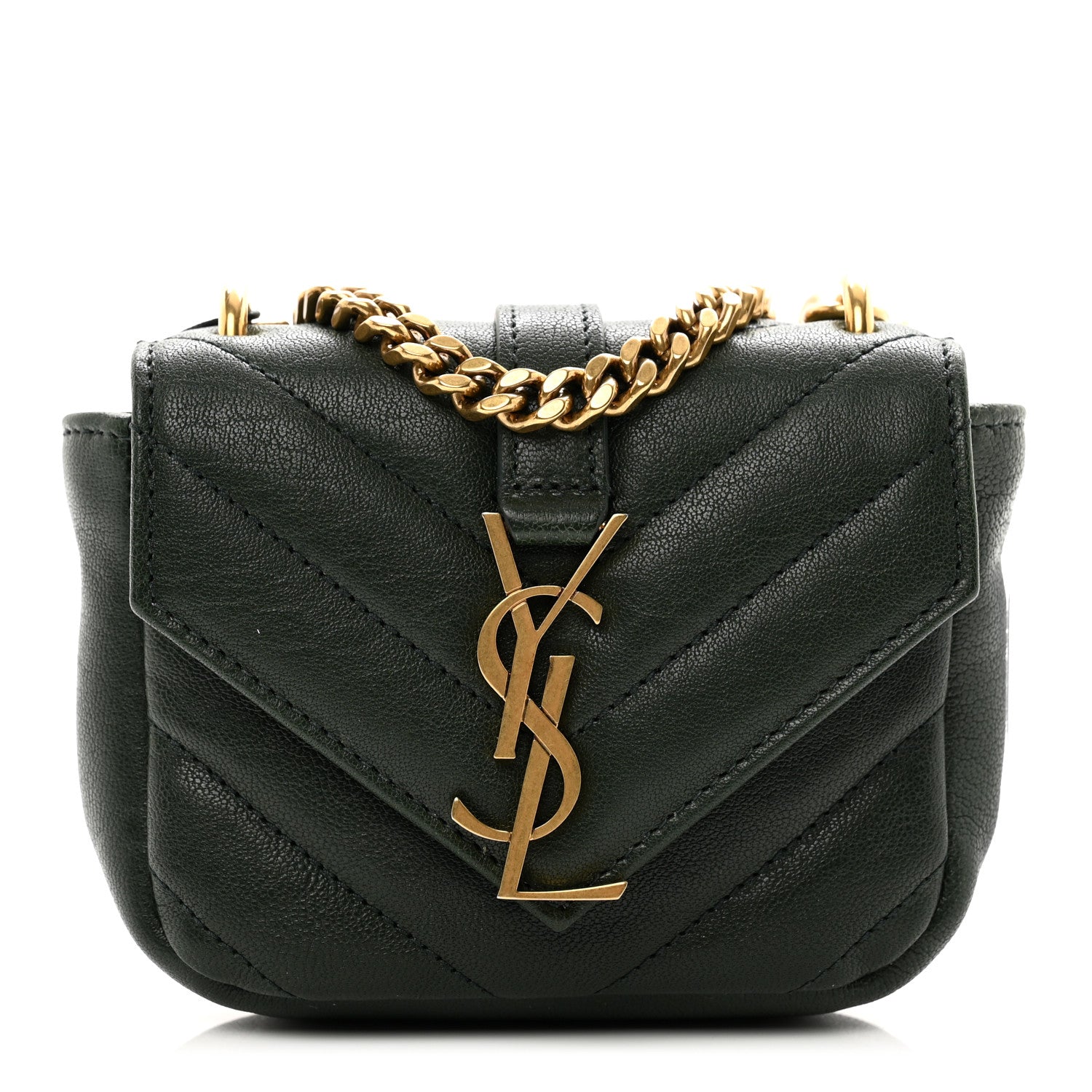 Saint Laurent Sheepskin Matelasse Chevron Monogram Mini College Bag New Vert Fonce 1 of 7