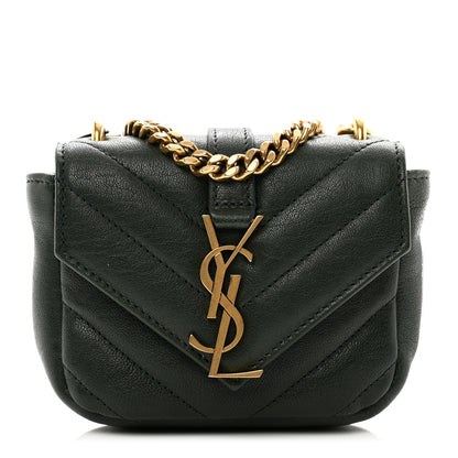 Saint Laurent Sheepskin Matelasse Chevron Monogram Mini College Bag New Vert Fonce 1 of 7