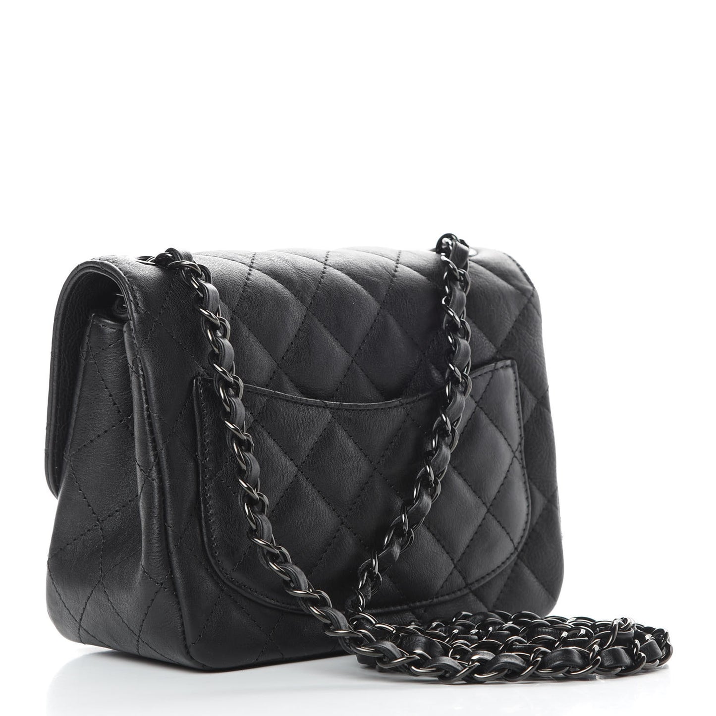 Crumpled Calfskin Quilted Mini Square Flap So Black