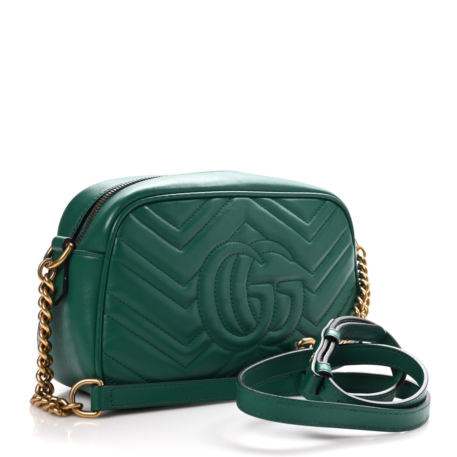 Gucci Calfskin Matelasse Small GG Marmont Chain Shoulder Bag Emerald Green 3 of 11