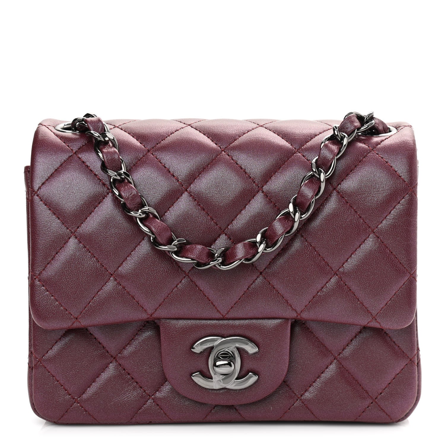 Chanel Iridescent Lambskin Quilted Mini Square Flap Burgundy 1 of 11