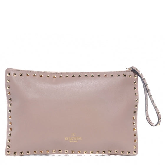 Vitello Rockstud Zip Wristlet Pouch Poudre
