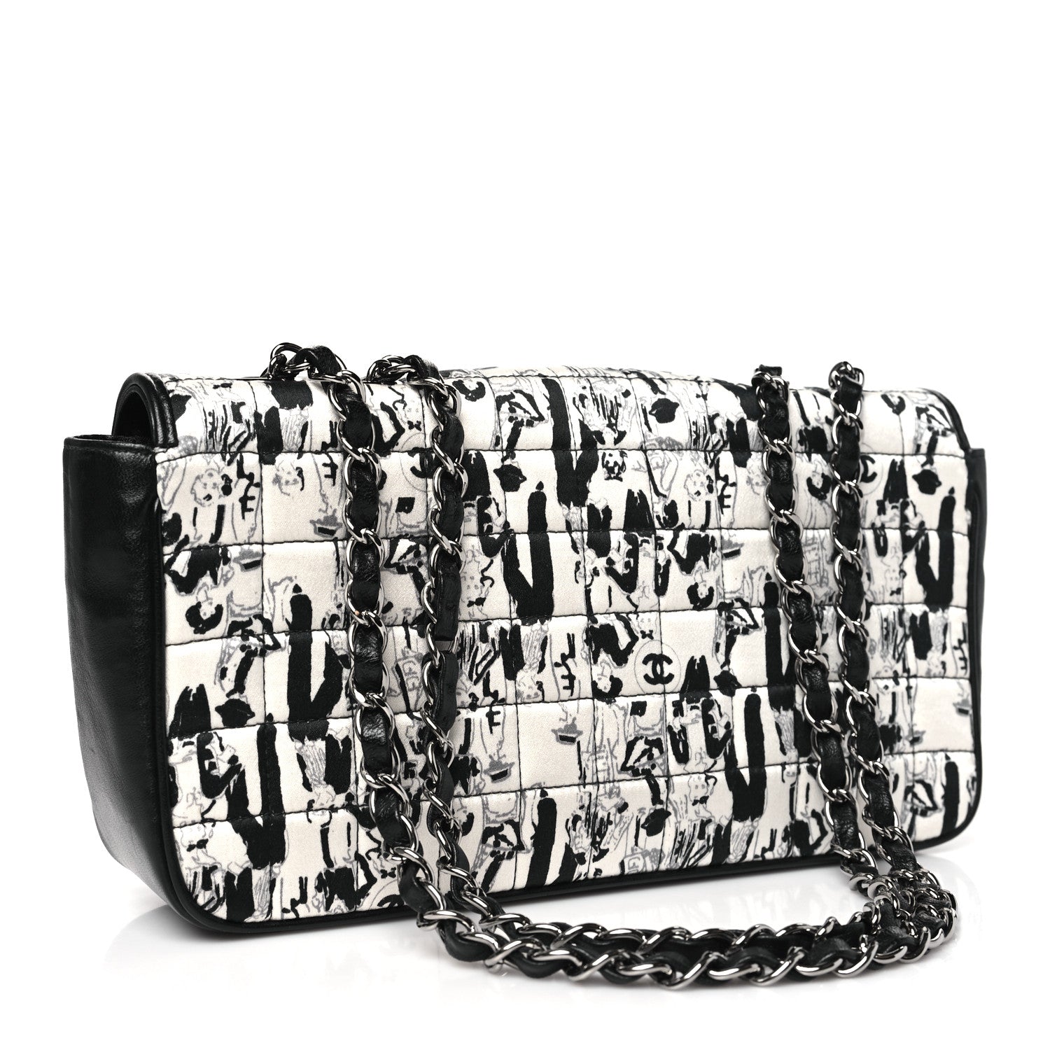 Chanel Silk Lambskin Coco Mademoiselle Scarf Flap Bag White Black 3 of 11