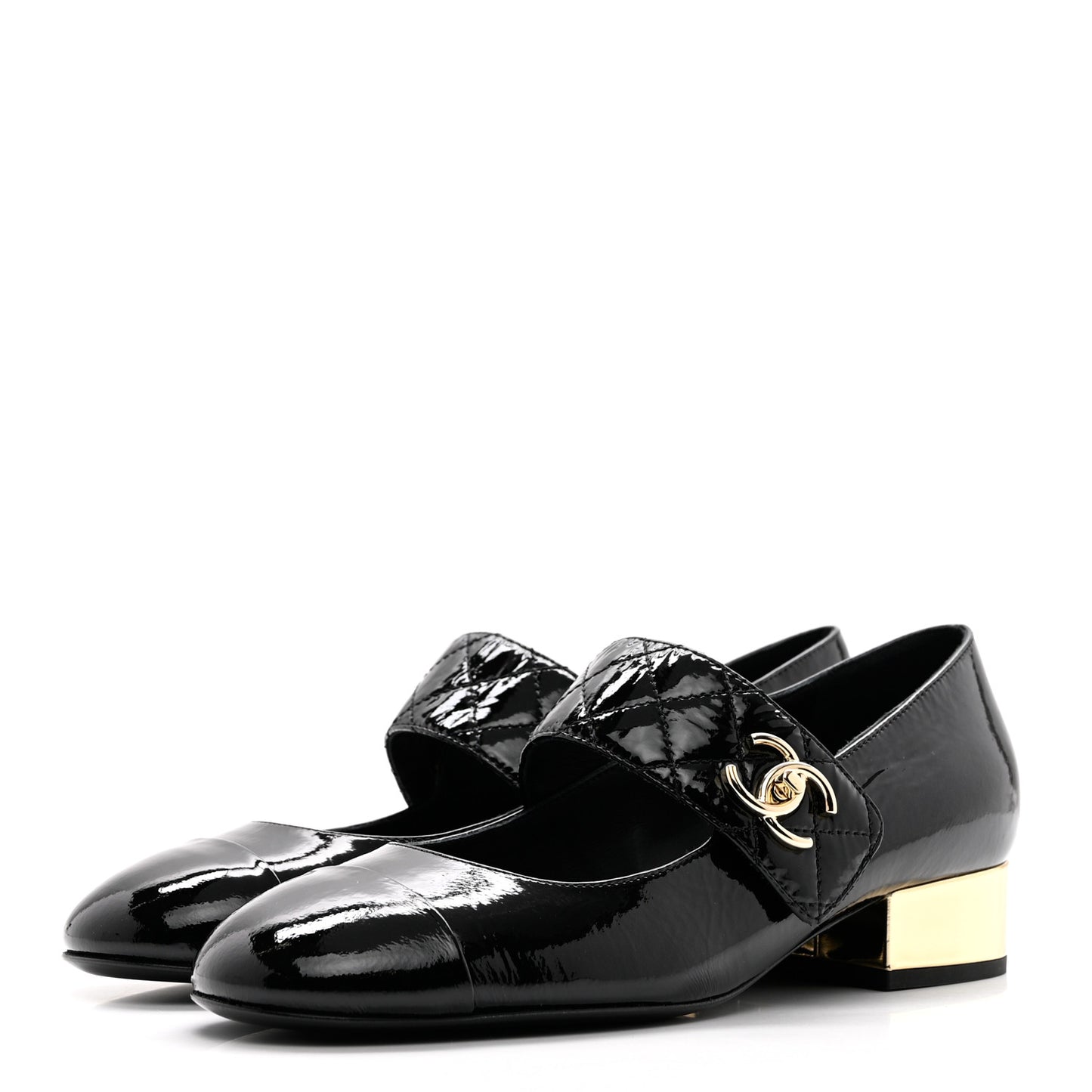 Patent Goatskin Cap Toe Mary Janes 38.5 Black