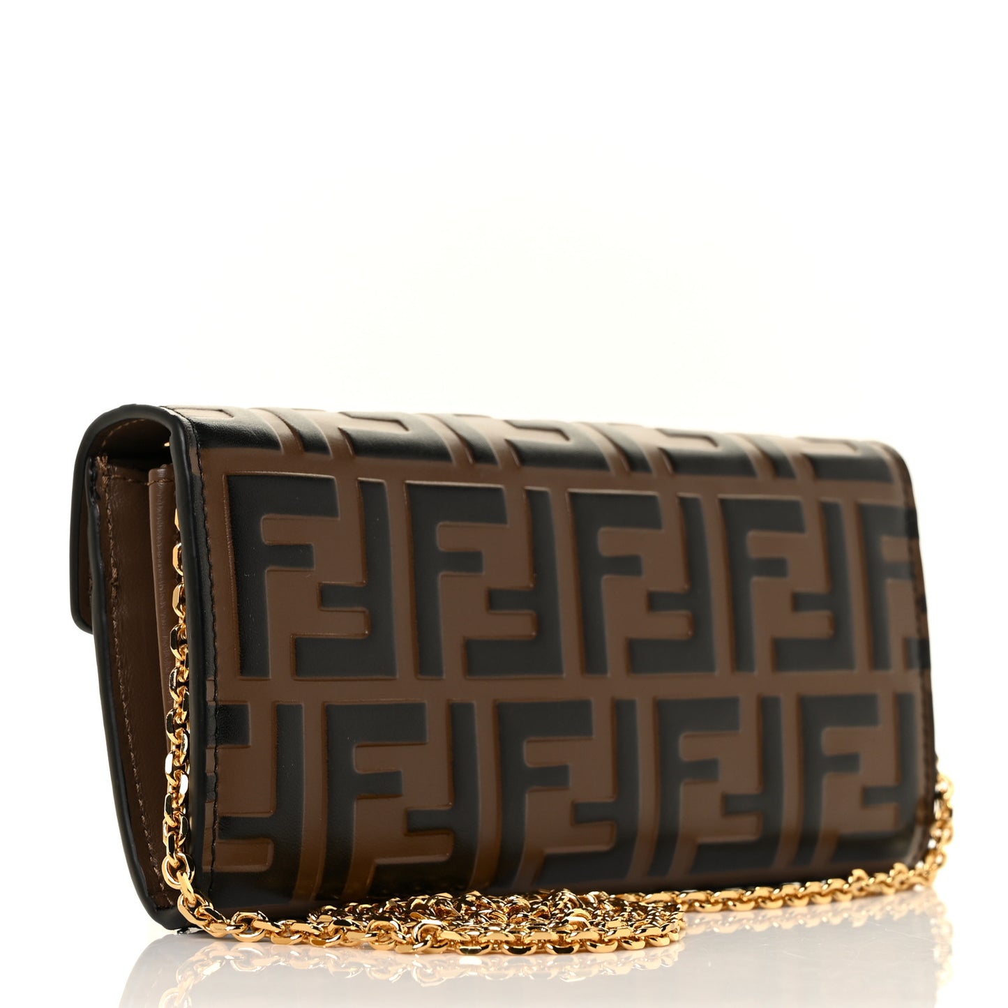 Vitello Soft F is Fendi Bi-Color FF 1974 Embossed Continental Envelope Wallet On Chain Maya Black