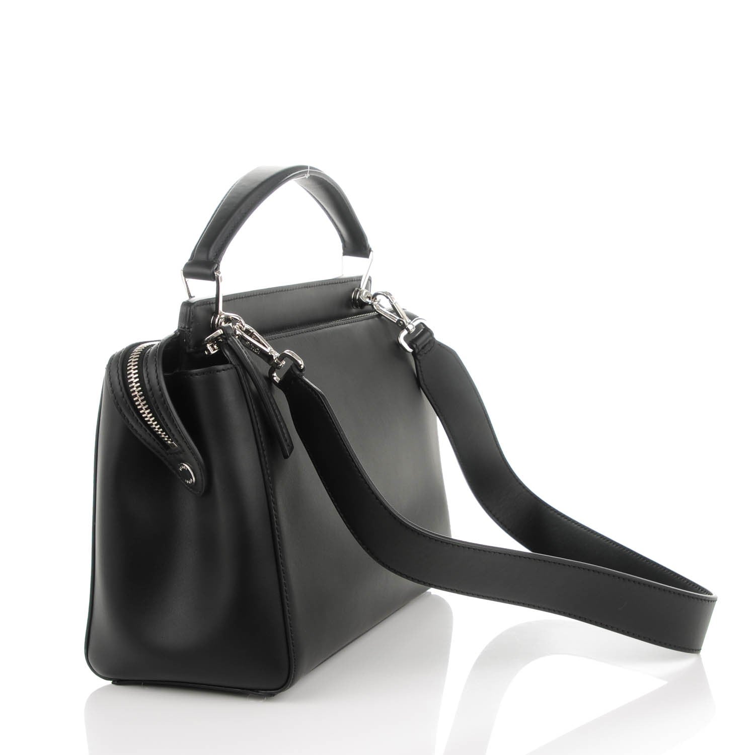 Fendi Vitello Baltico Dolce DotCom Satchel Black Blue Royal 3 of 9