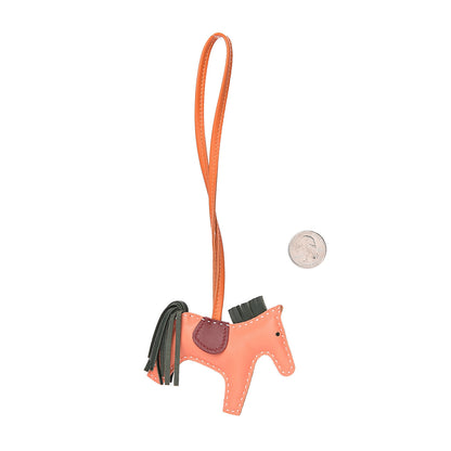 Hermes Milo Lambskin Grigri Rodeo Horse Bag Charm PM Crevette Vert Anglais Rouge H Orange 2 of 4