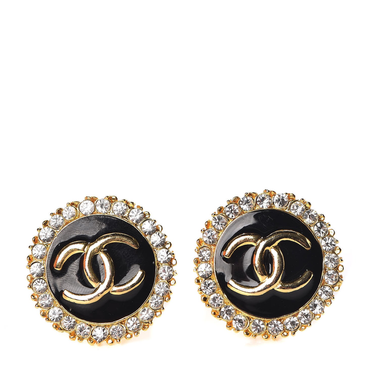 Crystal Enamel CC Clip On Earrings Gold