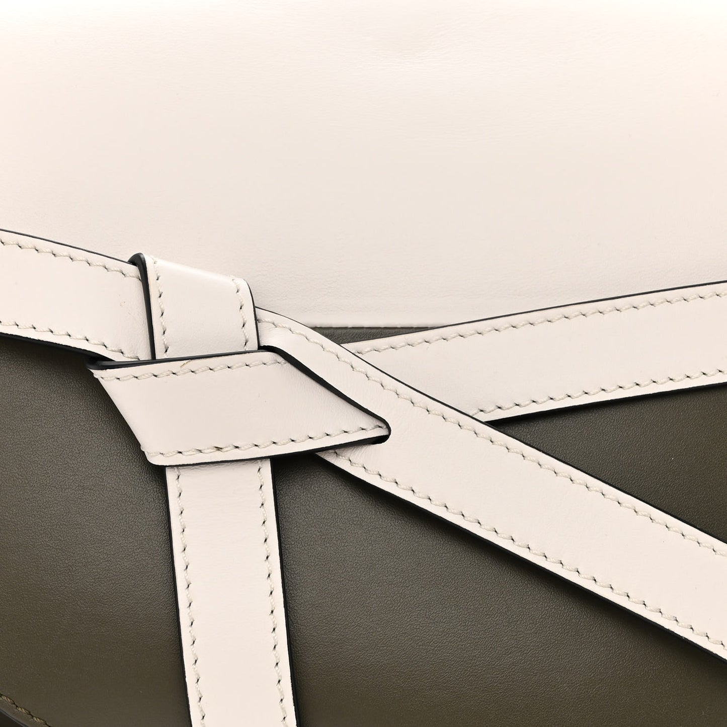 Calfskin Small Gate Crossbody Bag Khaki Green Soft White