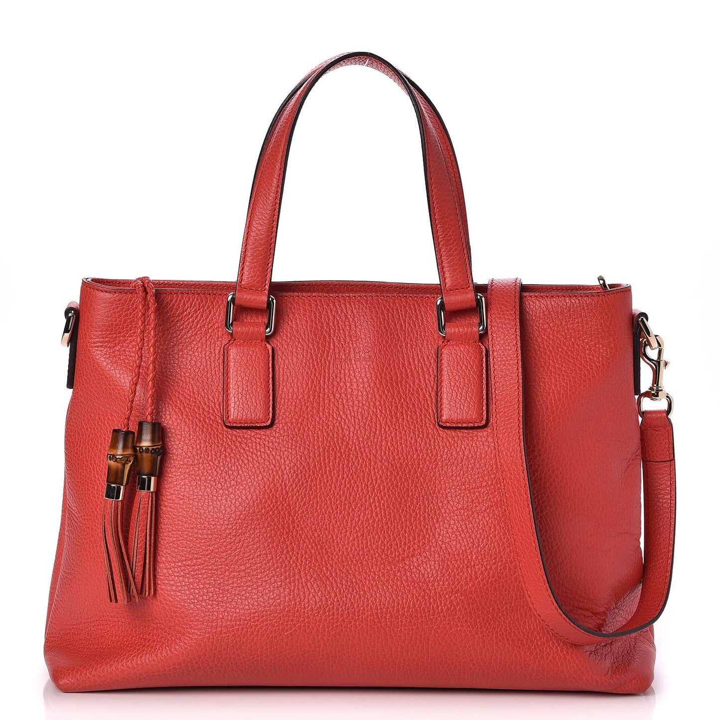 Calfskin Bamboo Tassel Top Handle Tote Red