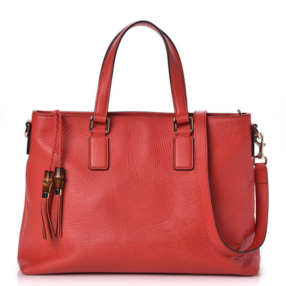 Gucci Calfskin Bamboo Tassel Top Handle Tote Red 1 of 8