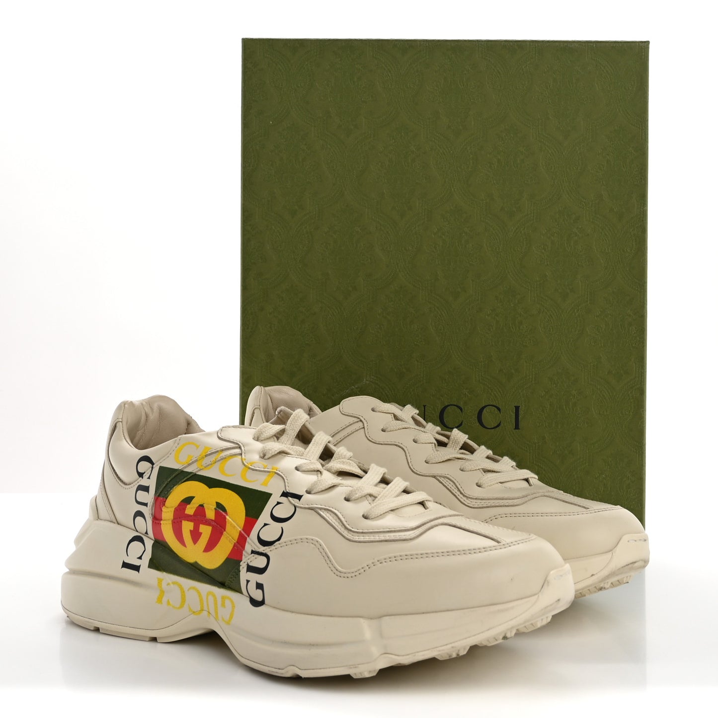 Calfskin Interlocking G Logo Mens Rhyton Sneakers 10 Ivory