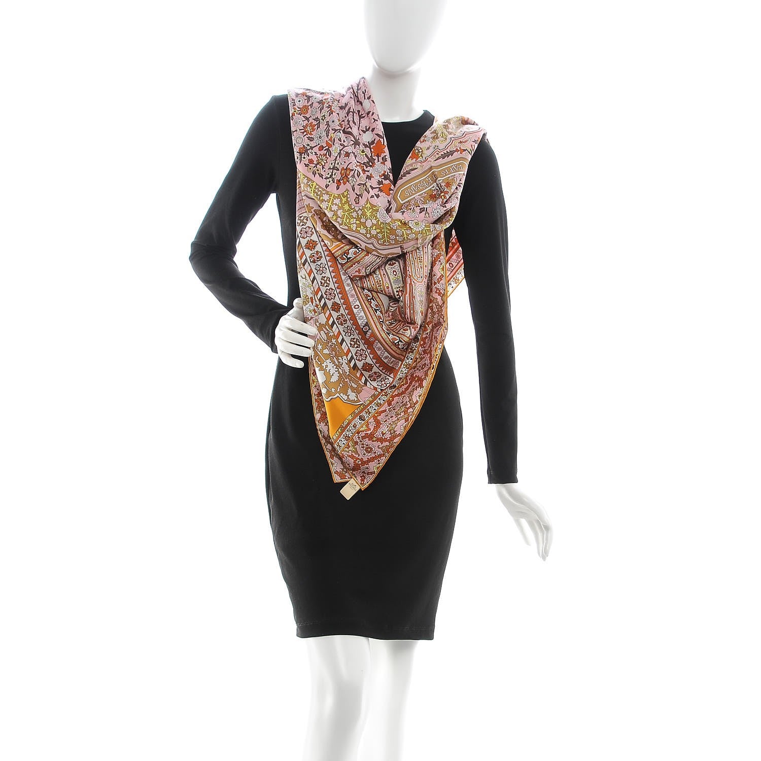 Hermes Twill Plume Tapis Persans Scarf 140 Rose Soleil Beige