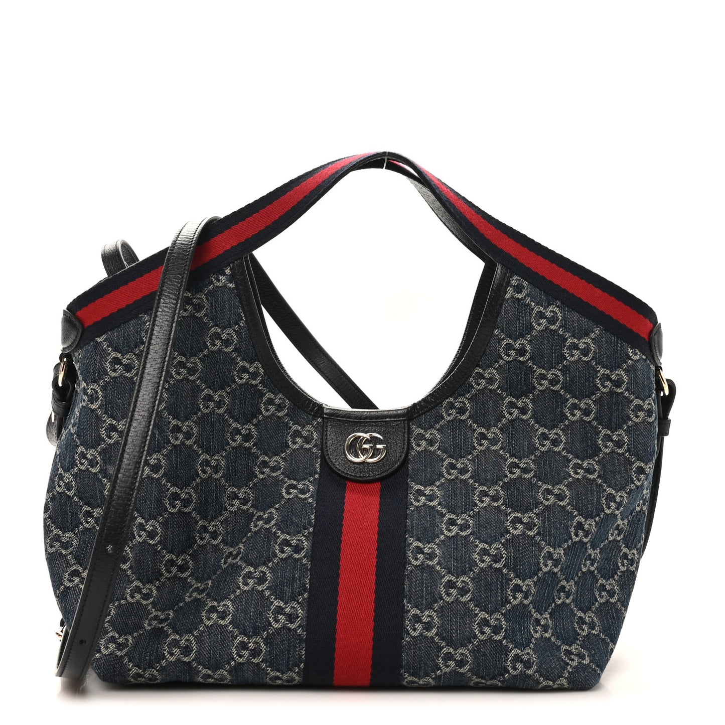Denim GG Monogram Web Small Giglio Tote Blue White