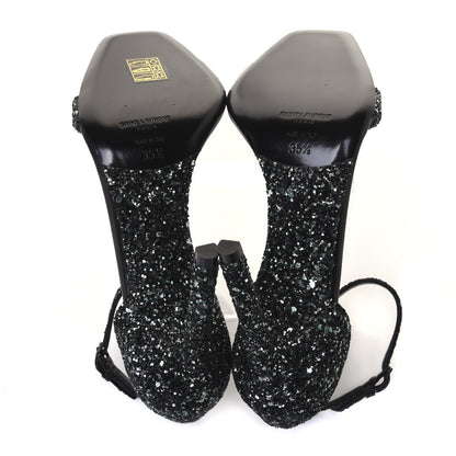 Saint Laurent Glitter Amber 105 Ankle Strap Sandals 35.5 Black 6 of 10