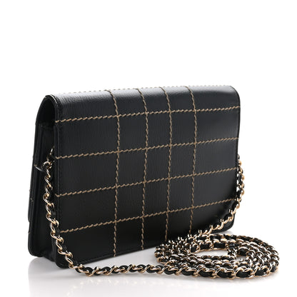 Chanel Calfskin Stitched Square Quilted Wallet On Chain WOC Black 3 of 9