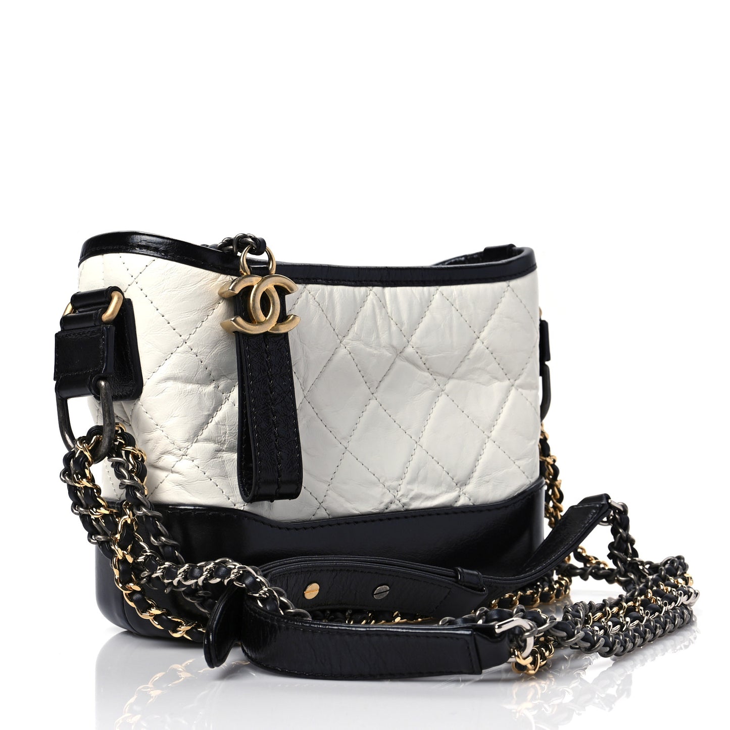 Aged Calfskin Quilted Small Gabrielle Hobo Black White