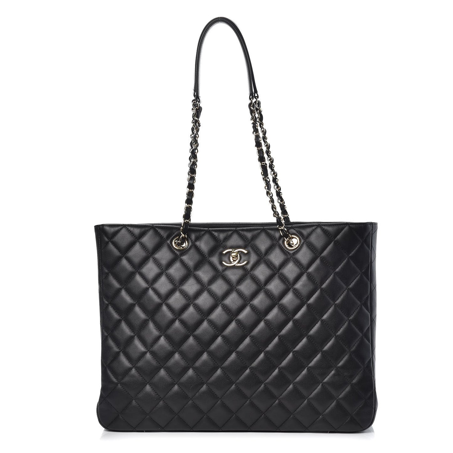 Calfskin Quilted Large CC Shopping Tote Black