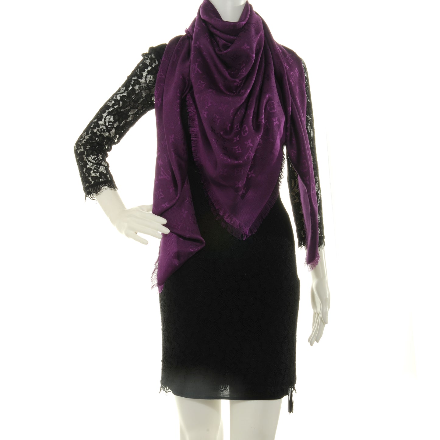 Wool Silk Monogram Shawl Cassis