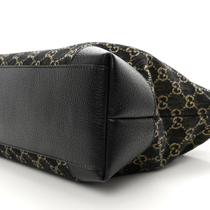 Gucci Jacquard Black Denim GG Monogram Medium Ophidia Shopping Tote Black Ivory 8 of 10