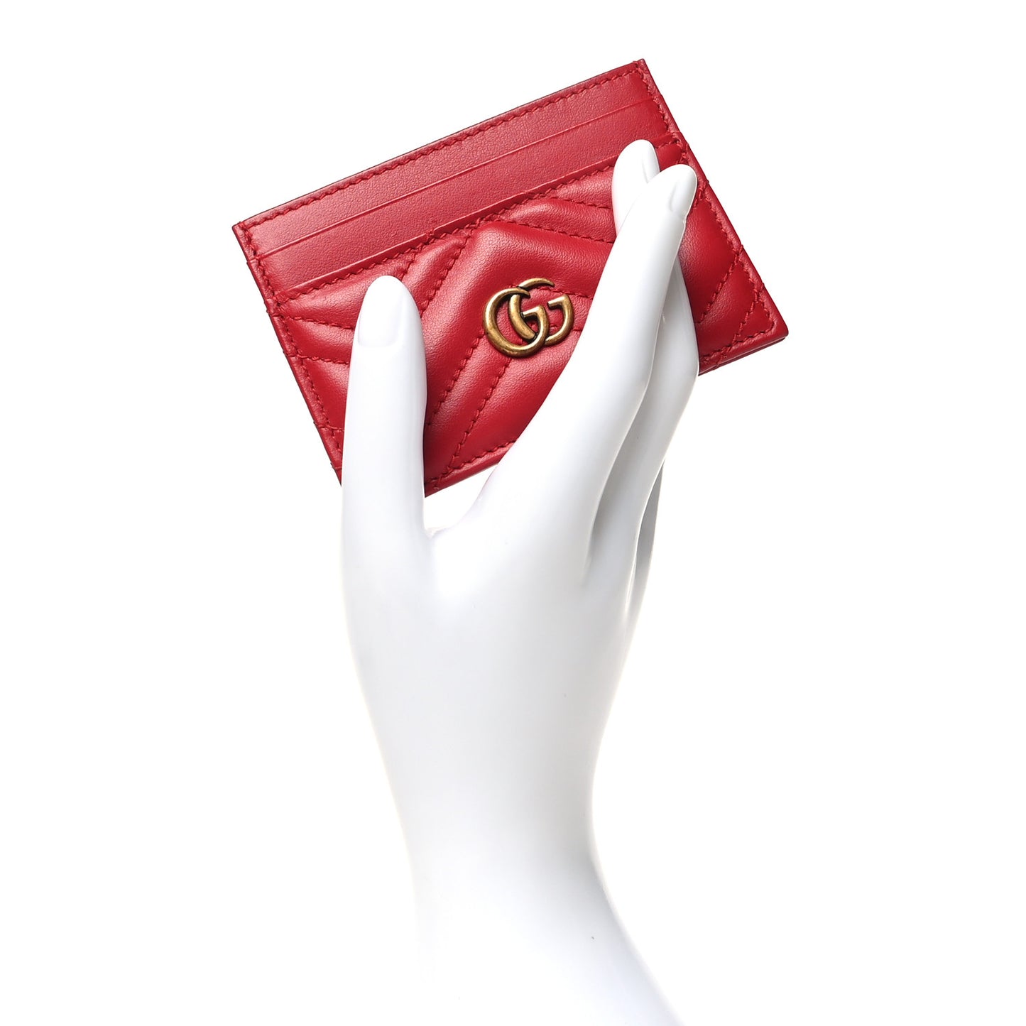 Calfskin Matelasse GG Marmont Card Holder Hibiscus Red