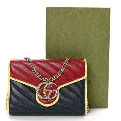 Gucci Azalea Calfskin Matelasse Diagonal Torchon GG Marmont Chain Wallet Blue Agata New Cherry Red Butter 12 of 12