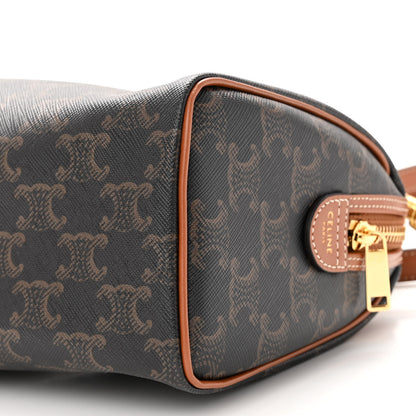 Celine Triomphe Canvas Calfskin Small Boston Bag Tan 9 of 11