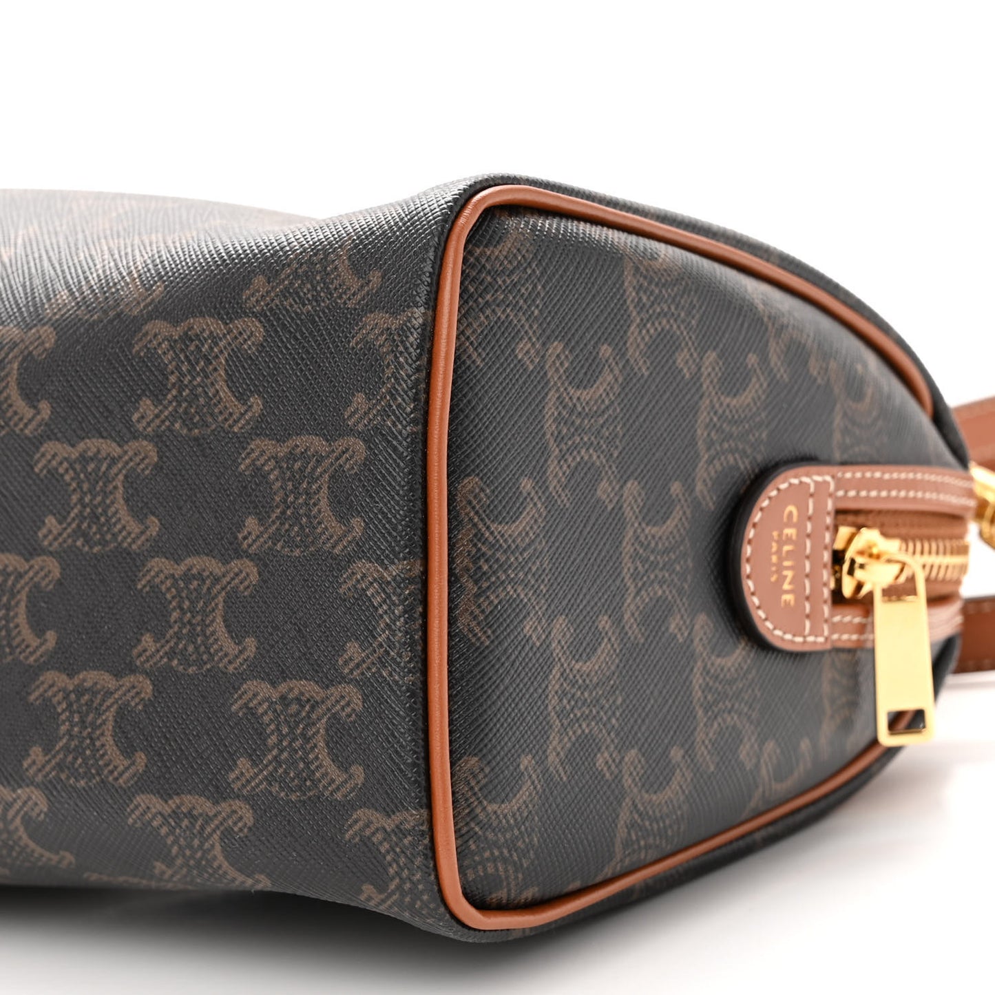 Triomphe Canvas Calfskin Small Boston Bag Tan