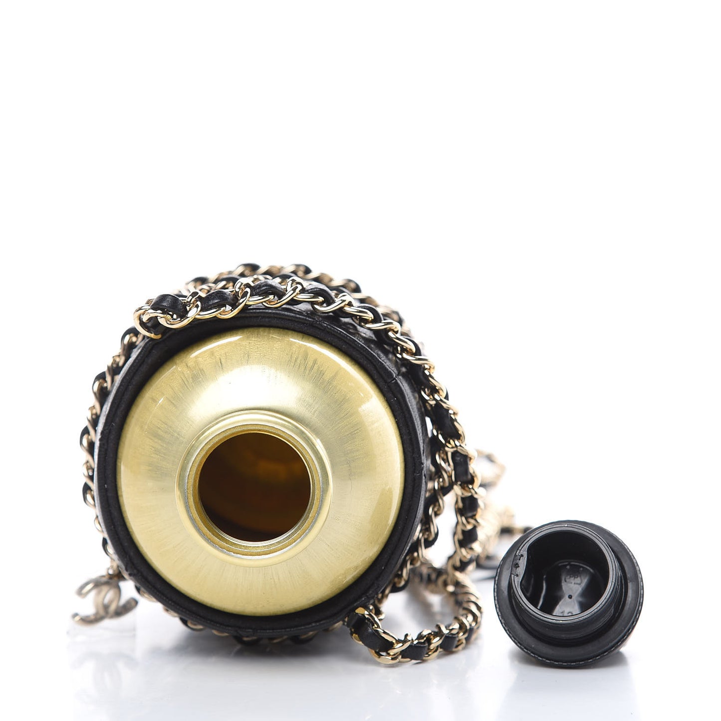 Lambskin Quilted CC To Drink Water Bottle Black Gold