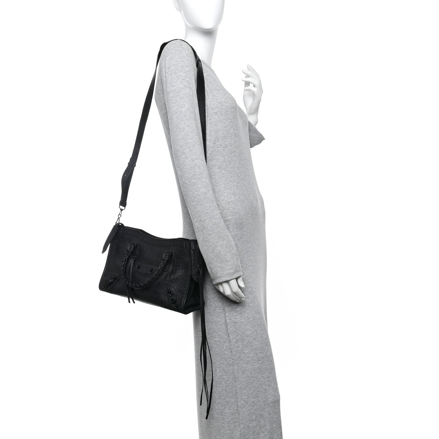 Balenciaga Matte Supple Lambskin Crocodile Embossed Classic Black Hardware S City Black 2 of 10