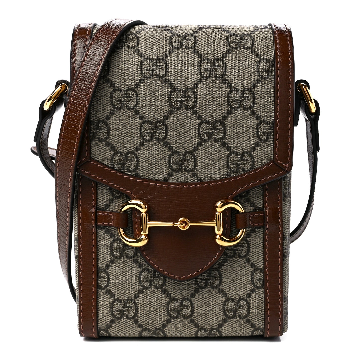 GG Supreme Monogram Mini Horsebit 1955 Crossbody Bag Beige Brown Sugar