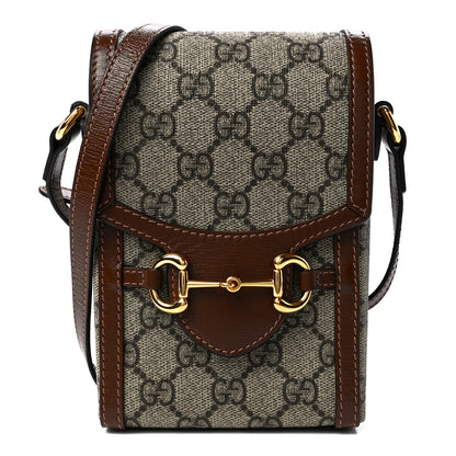 Gucci GG Supreme Monogram Mini Horsebit 1955 Crossbody Bag Beige Brown Sugar 1 of 11