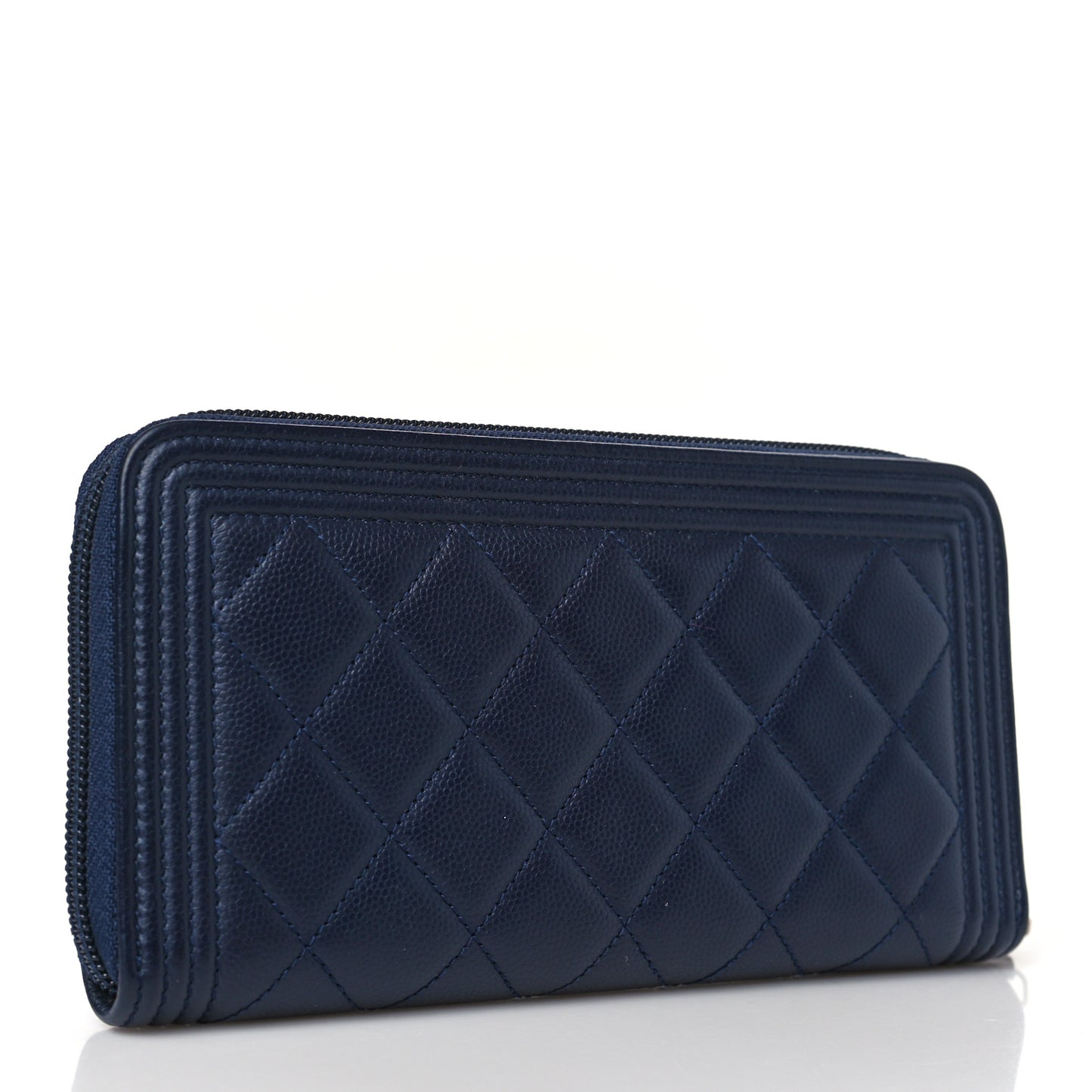 Caviar Quilted Boy Long Zip Around Wallet Navy