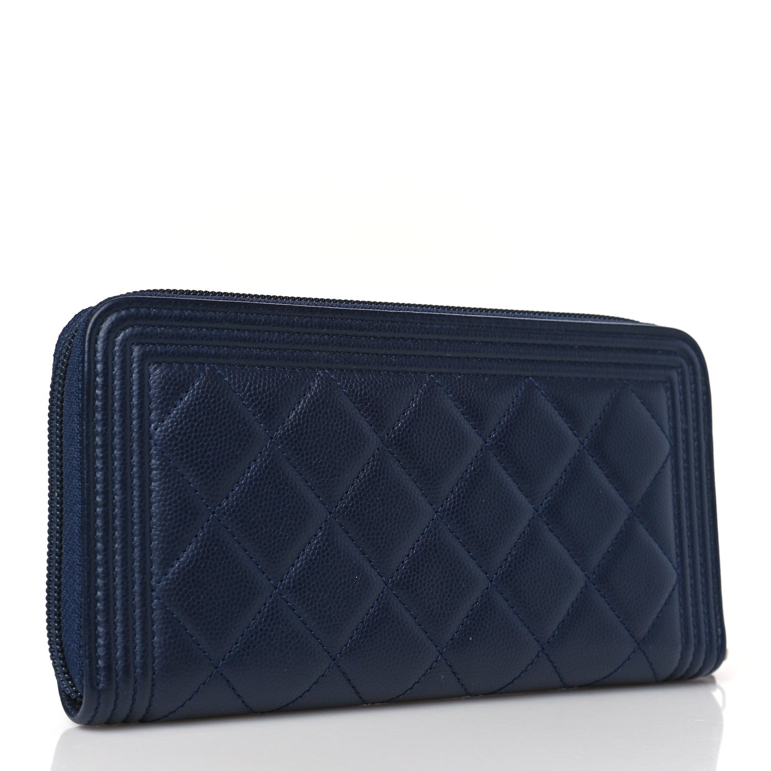 Chanel Caviar Quilted Boy Long Zip Around Wallet Navy 3 of 9