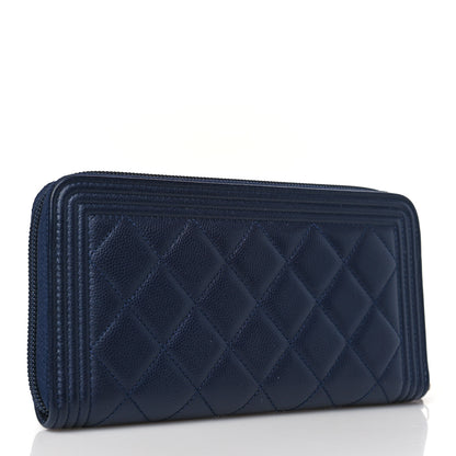 Chanel Caviar Quilted Boy Long Zip Around Wallet Navy 3 of 9