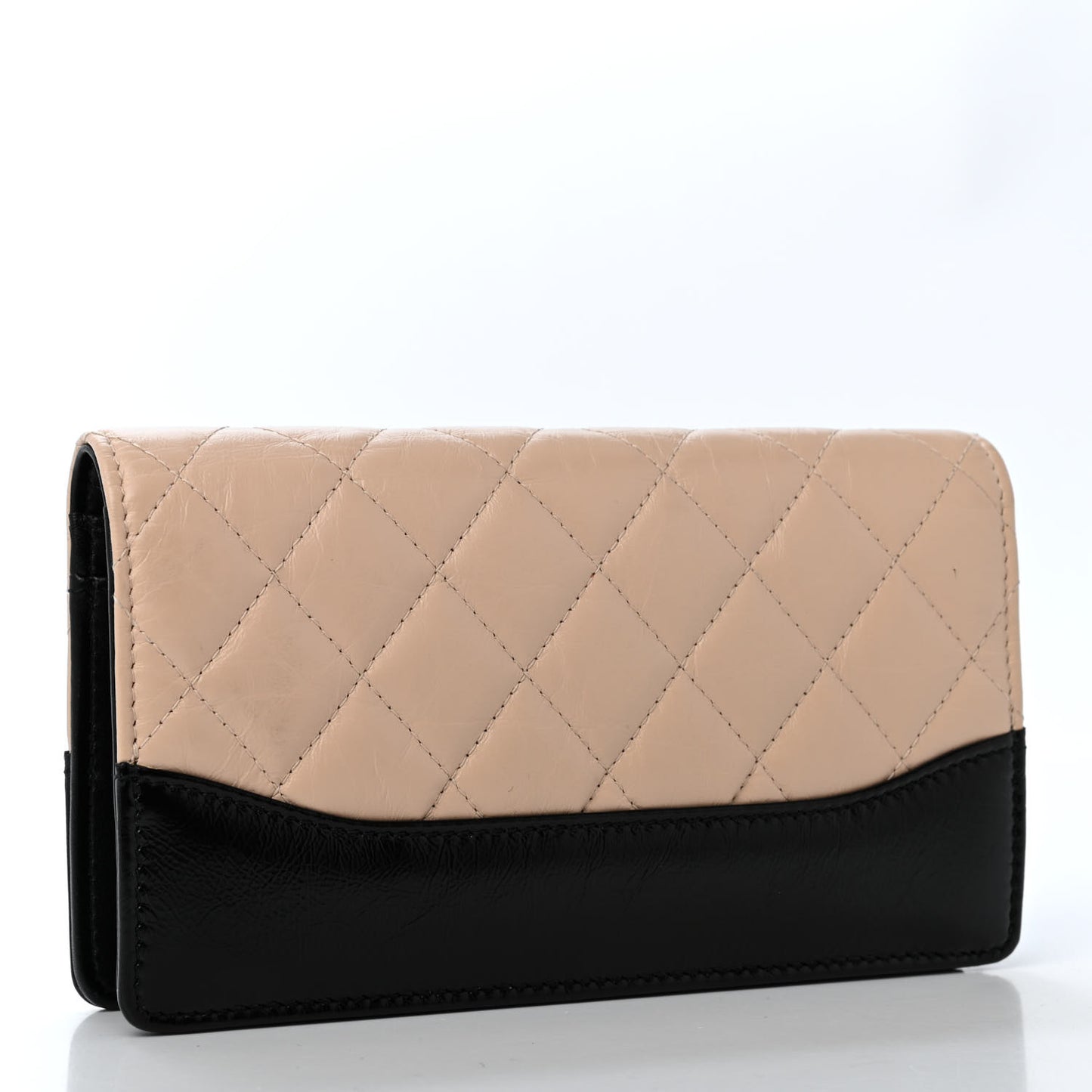 Aged Calfskin Quilted Gabrielle Yen Wallet Beige Black