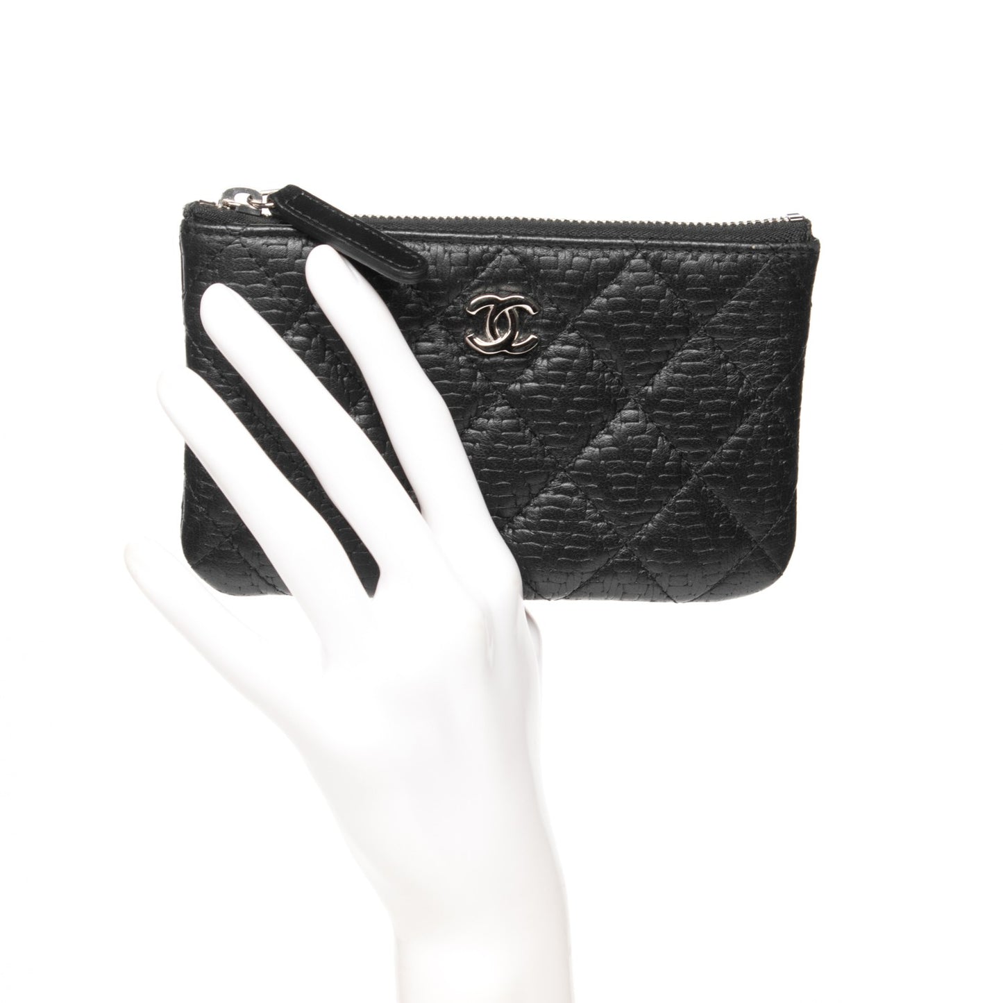 Woven Lambskin Quilted Small Cosmetic Pouch Black