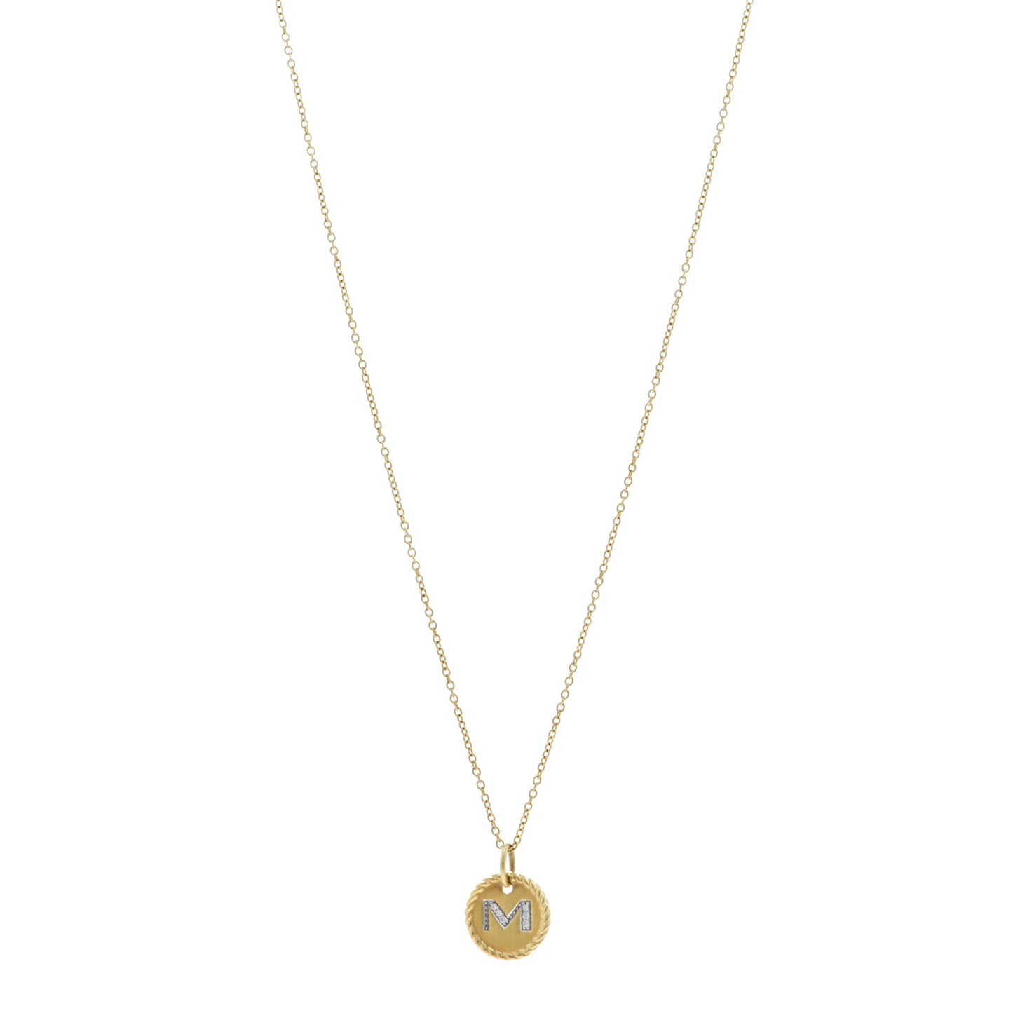18K Yellow Gold Diamond Initial M Charm Necklace