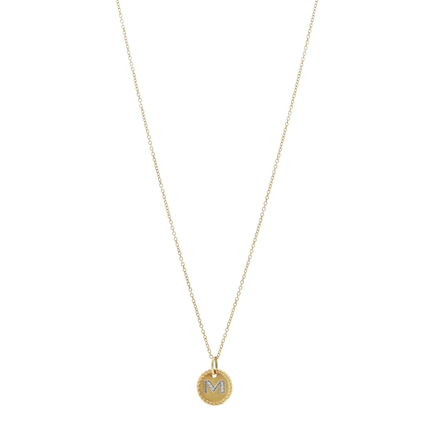 David Yurman 18K Yellow Gold Diamond Initial M Charm Necklace 1 of 4