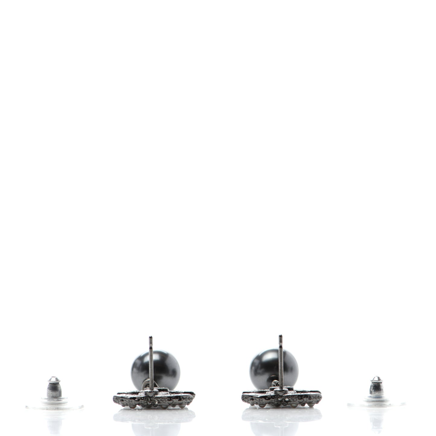 Crystal Pearl CC Drop Earrings Ruthenium