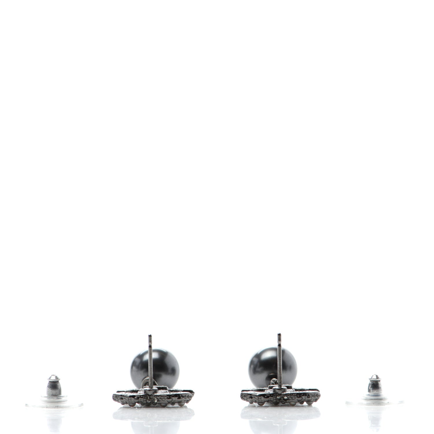 Chanel Crystal Pearl CC Drop Earrings Ruthenium 3 of 4
