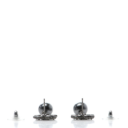 Chanel Crystal Pearl CC Drop Earrings Ruthenium 3 of 4