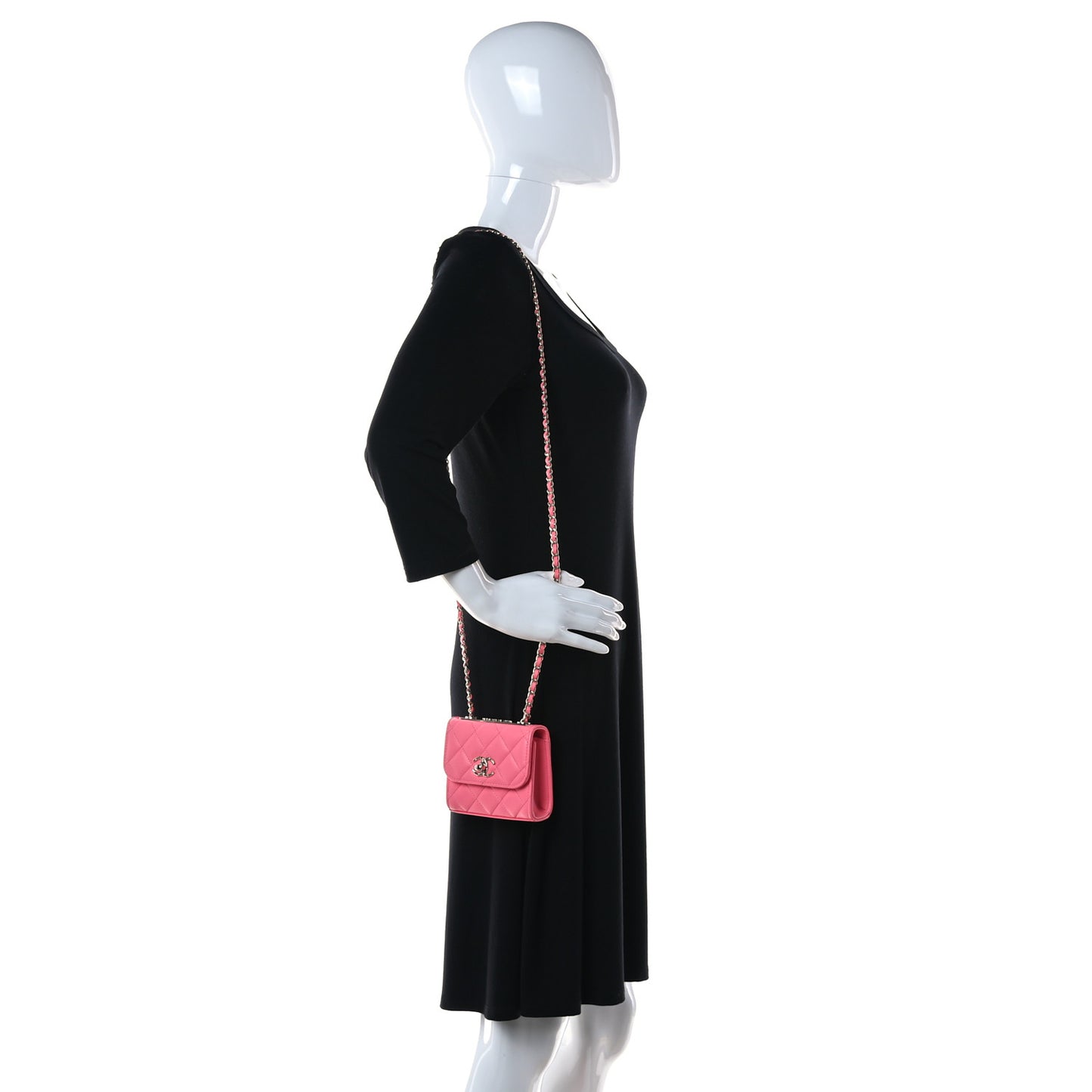 Lambskin Quilted Mini Trendy CC Clutch With Chain Coral Pink