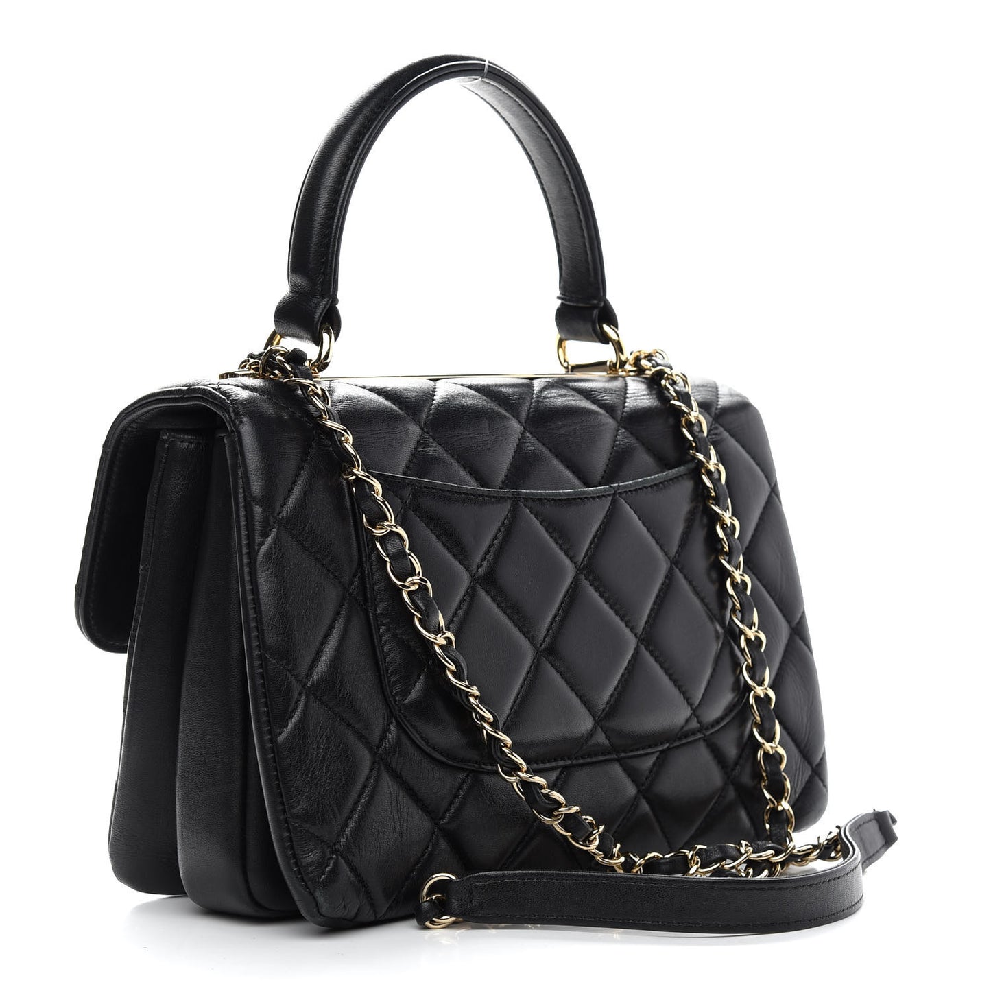 Lambskin Quilted Small Trendy CC Dual Handle Flap Bag Black