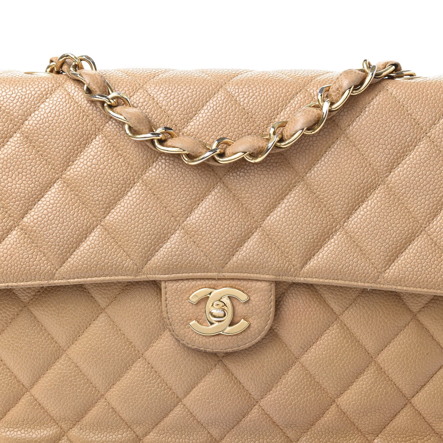 Caviar Quilted Jumbo Single Flap Beige