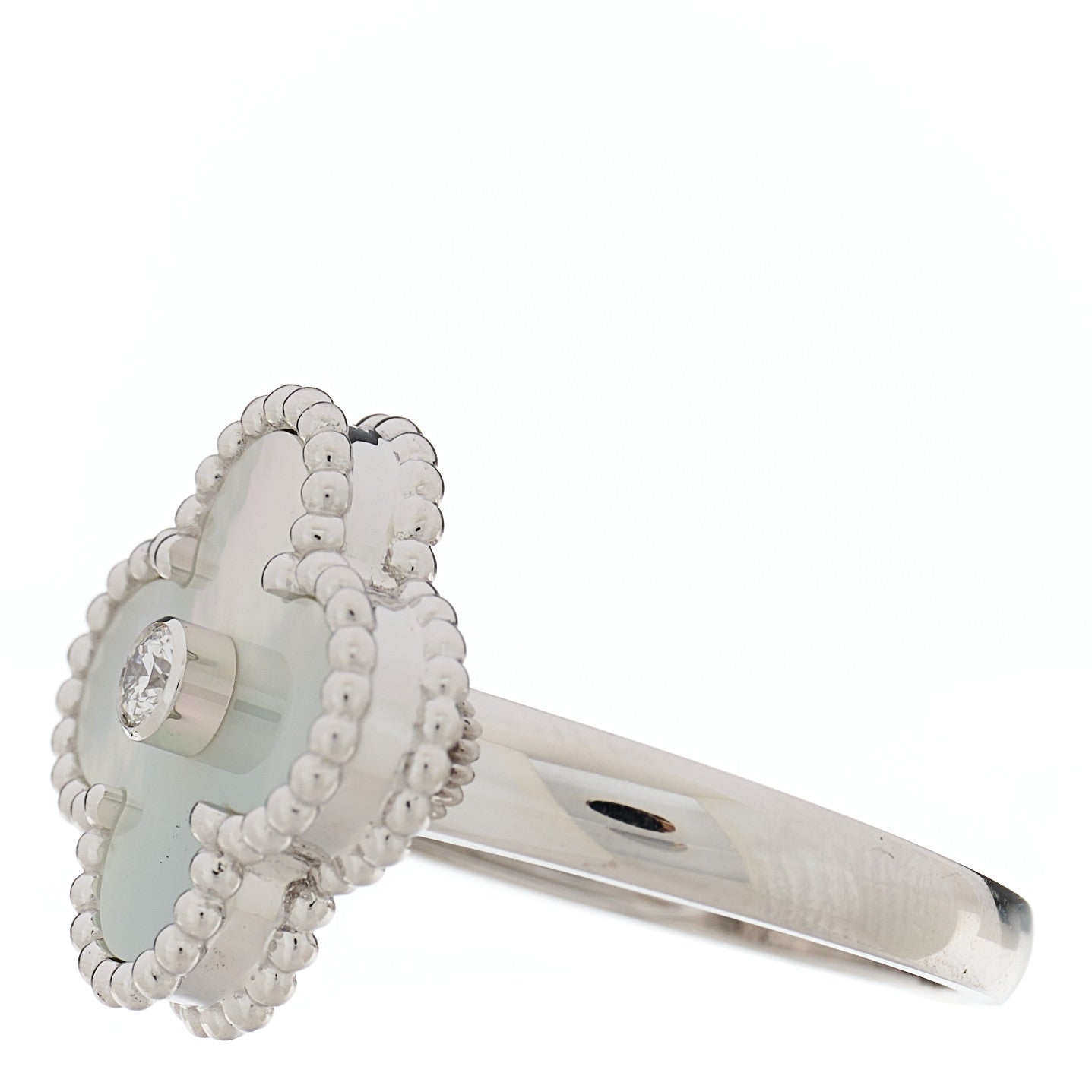 Van Cleef & Arpels 18K White Gold Diamond Mother of Pearl Vintage Alhambra Ring 48 4.5 2 of 6