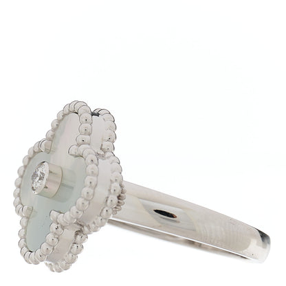 Van Cleef & Arpels 18K White Gold Diamond Mother of Pearl Vintage Alhambra Ring 48 4.5 2 of 6