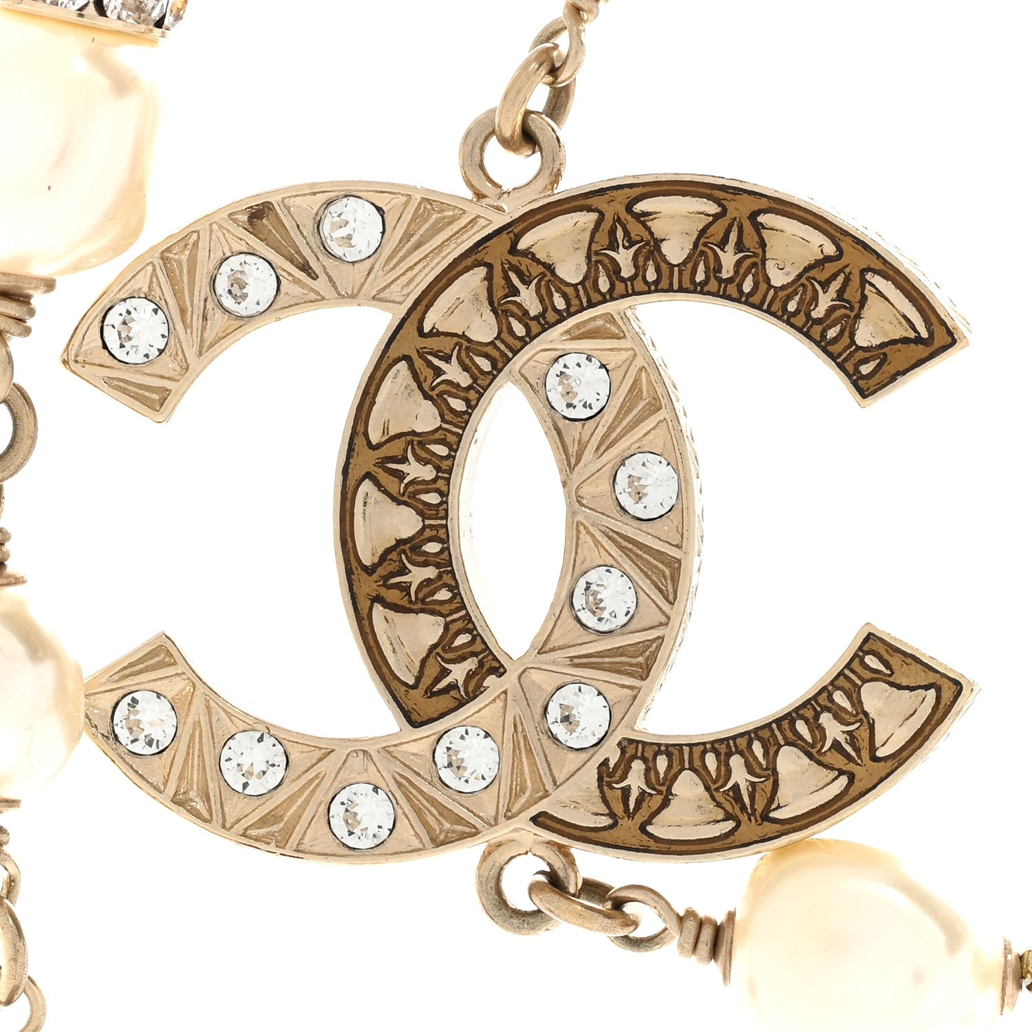 Chanel Pearl Beaded Crystal CC Long Necklace Gold Multi 4 of 6