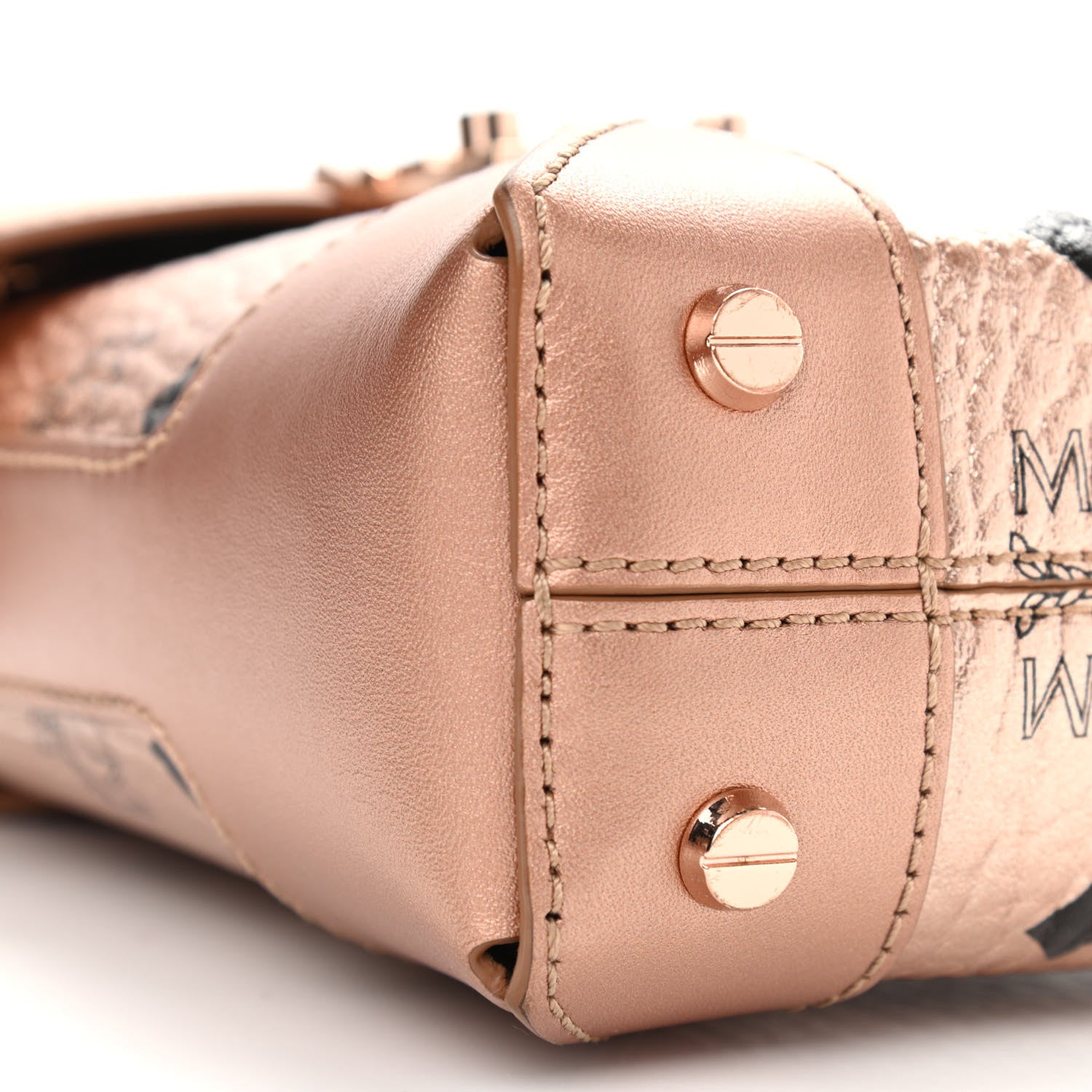 MCM Metallic Visetos Mini Soft Berlin Crossbody Champagne 9 of 12